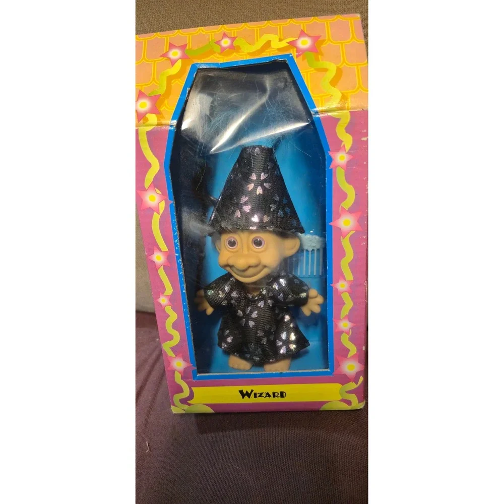 Vintage Wizard‎ Troll Doll Blue Hair New in Box Heart Robe Hat with Comb #19
